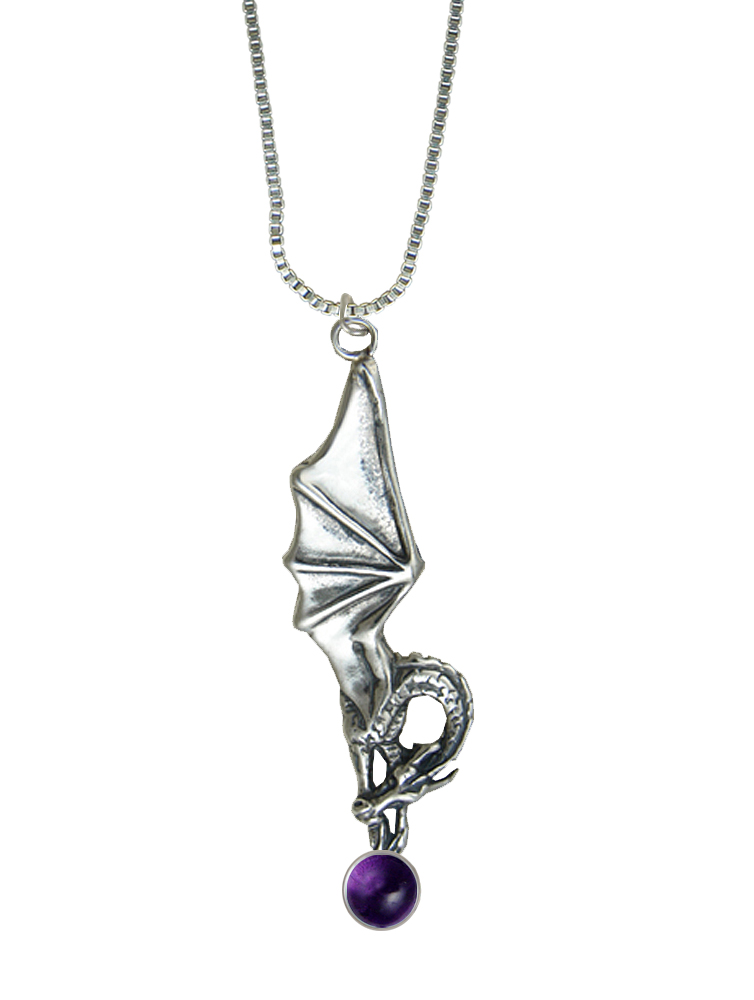 Sterling Silver Sleeping Dragon Pendant With Amethyst